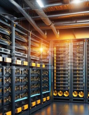 A large-scale crypto mining farm operating efficiently in a cold climate
