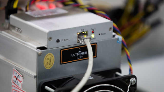 A close-up view of a powerful cryptocurrency mining rig